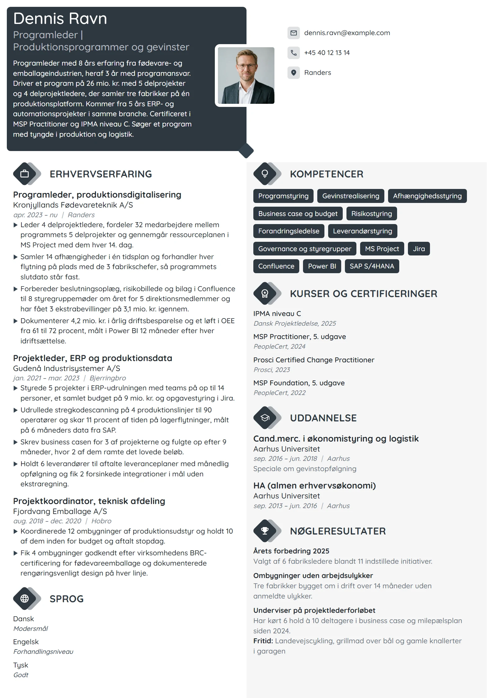 CV-eksempel til programleder med 8 års erfaring