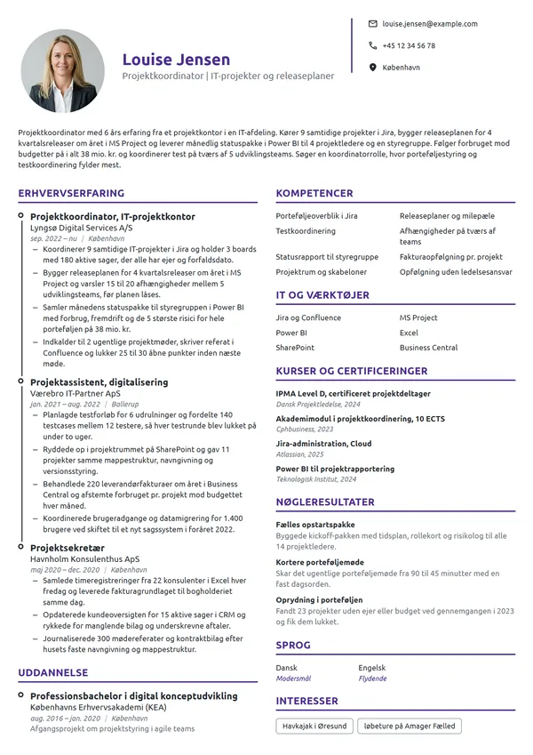CV-eksempel til projektkoordinator i IT-projektkontor