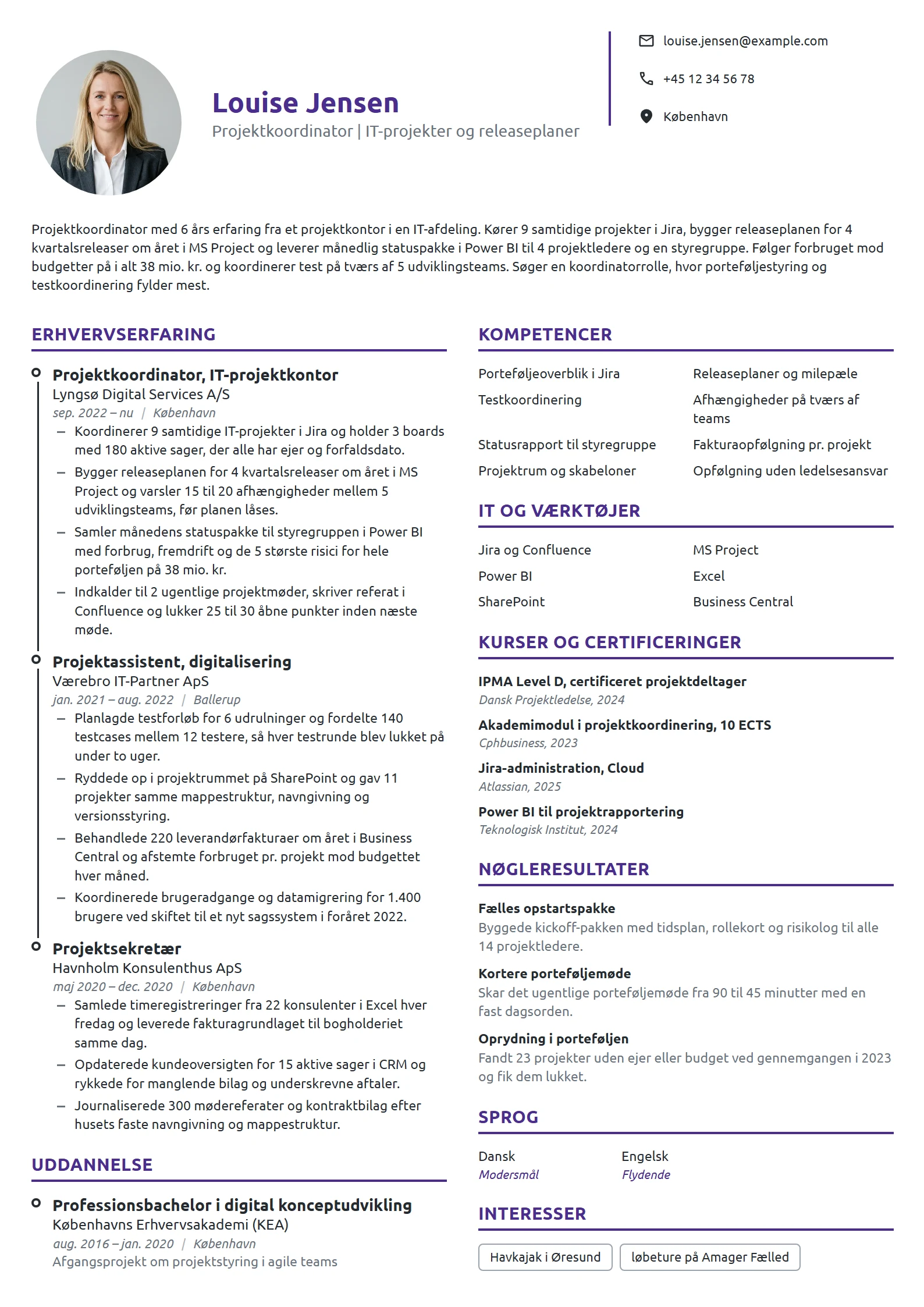 CV-eksempel til projektkoordinator i IT-projektkontor