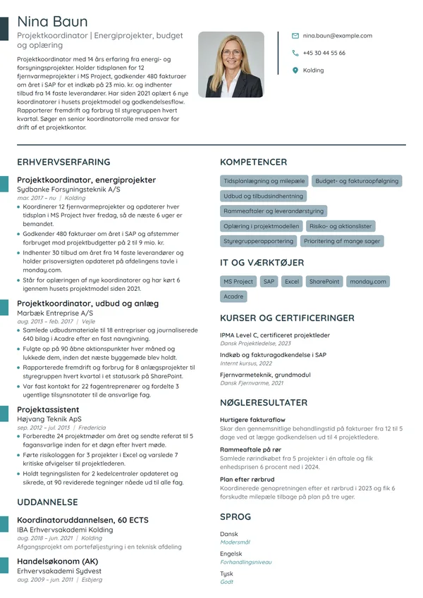CV-eksempel til erfaren koordinator i energiprojekter