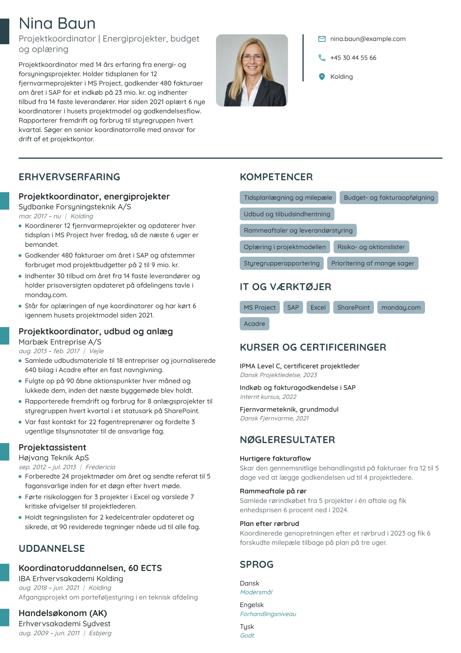 CV-eksempel til erfaren koordinator i energiprojekter