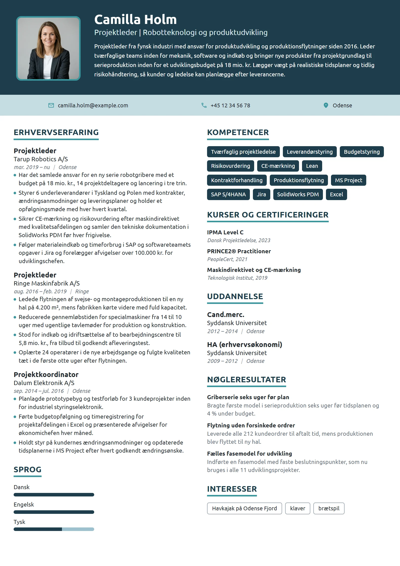 CV-eksempel til erfaren projektleder