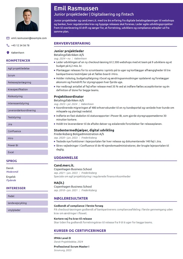 CV-eksempel til junior projektleder
