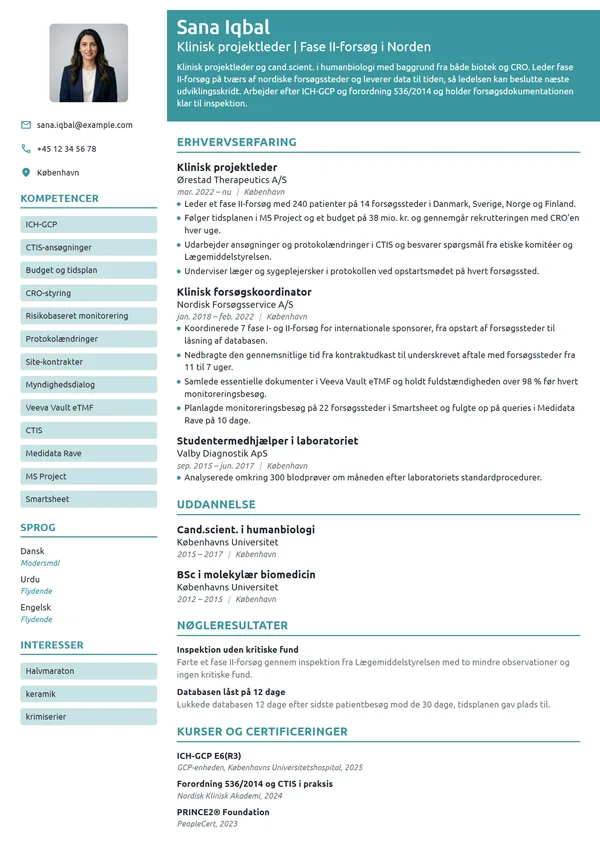 CV-eksempel til klinisk projektleder