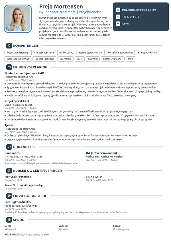 CV-eksempel til nyuddannet projektleder