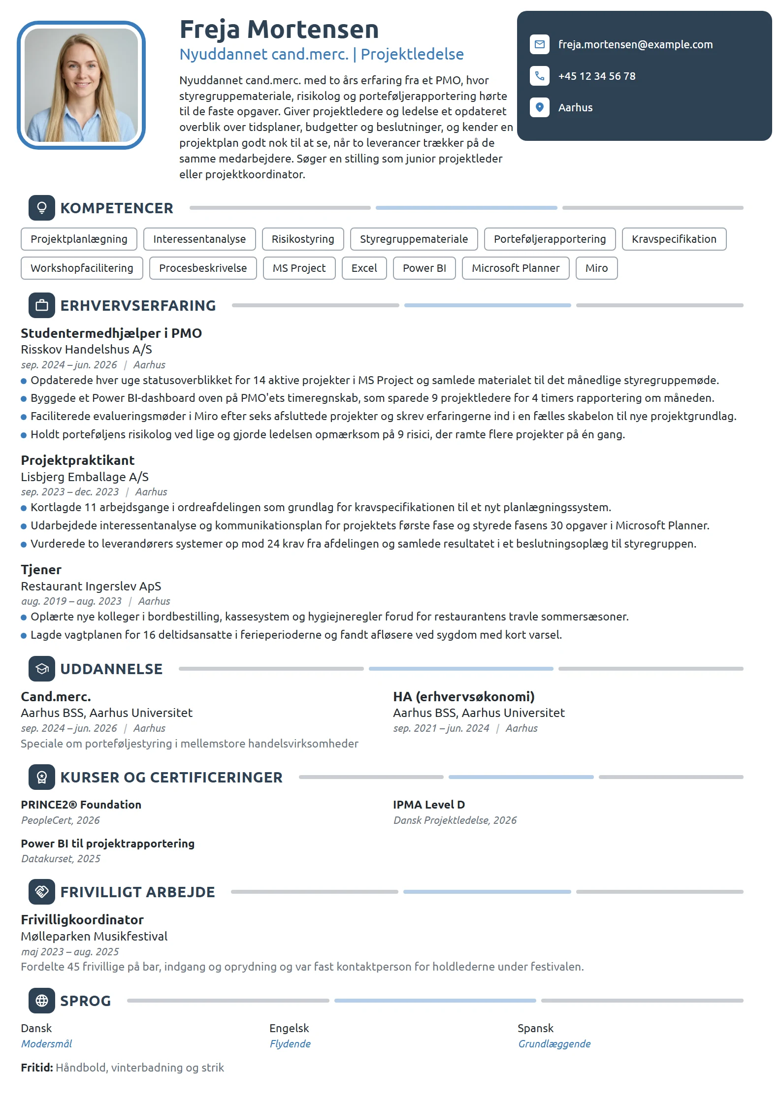 CV-eksempel til nyuddannet projektleder
