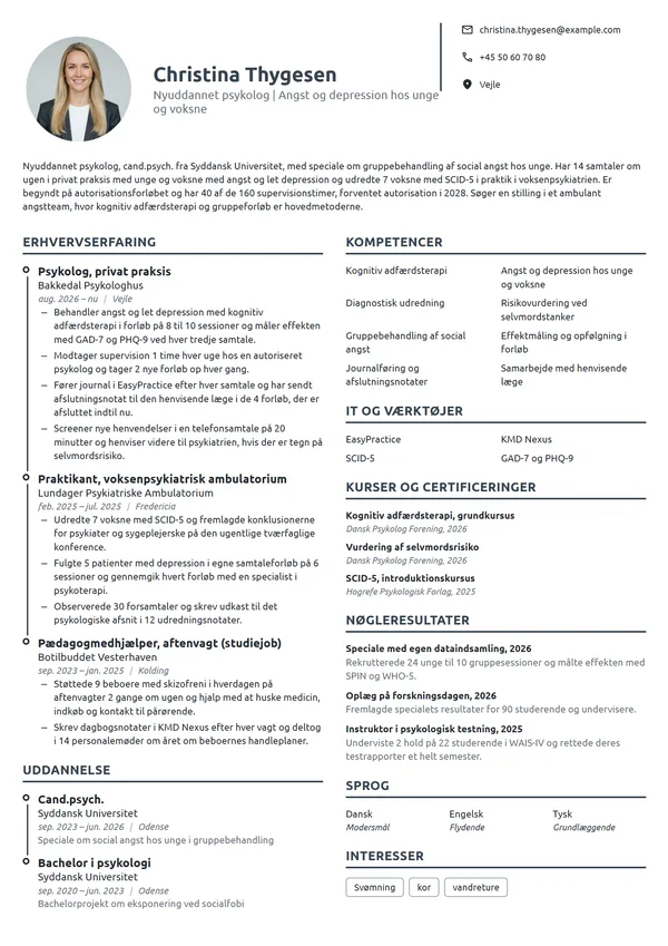CV-eksempel til nyuddannet psykolog, cand.psych.