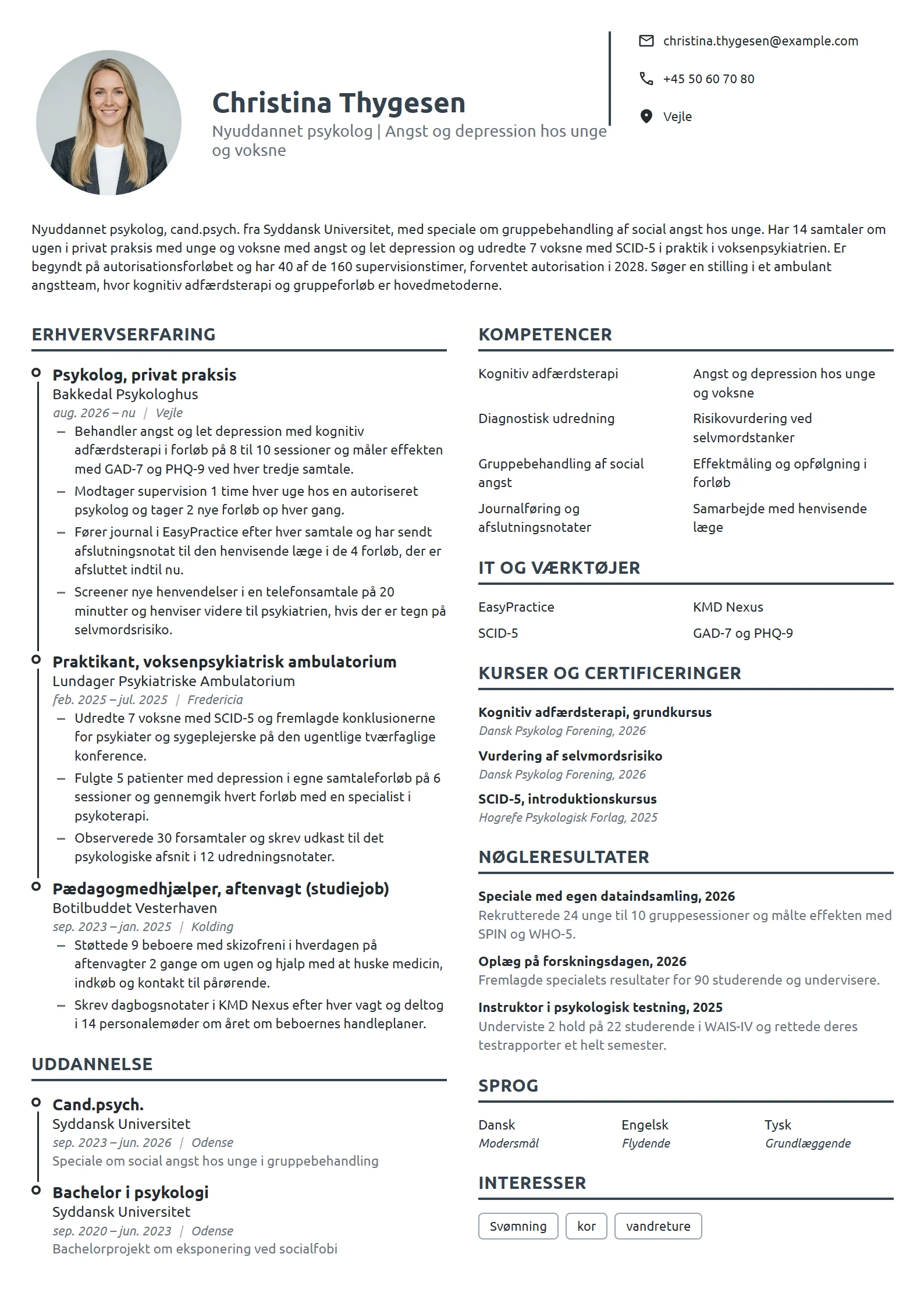CV-eksempel til nyuddannet psykolog, cand.psych.