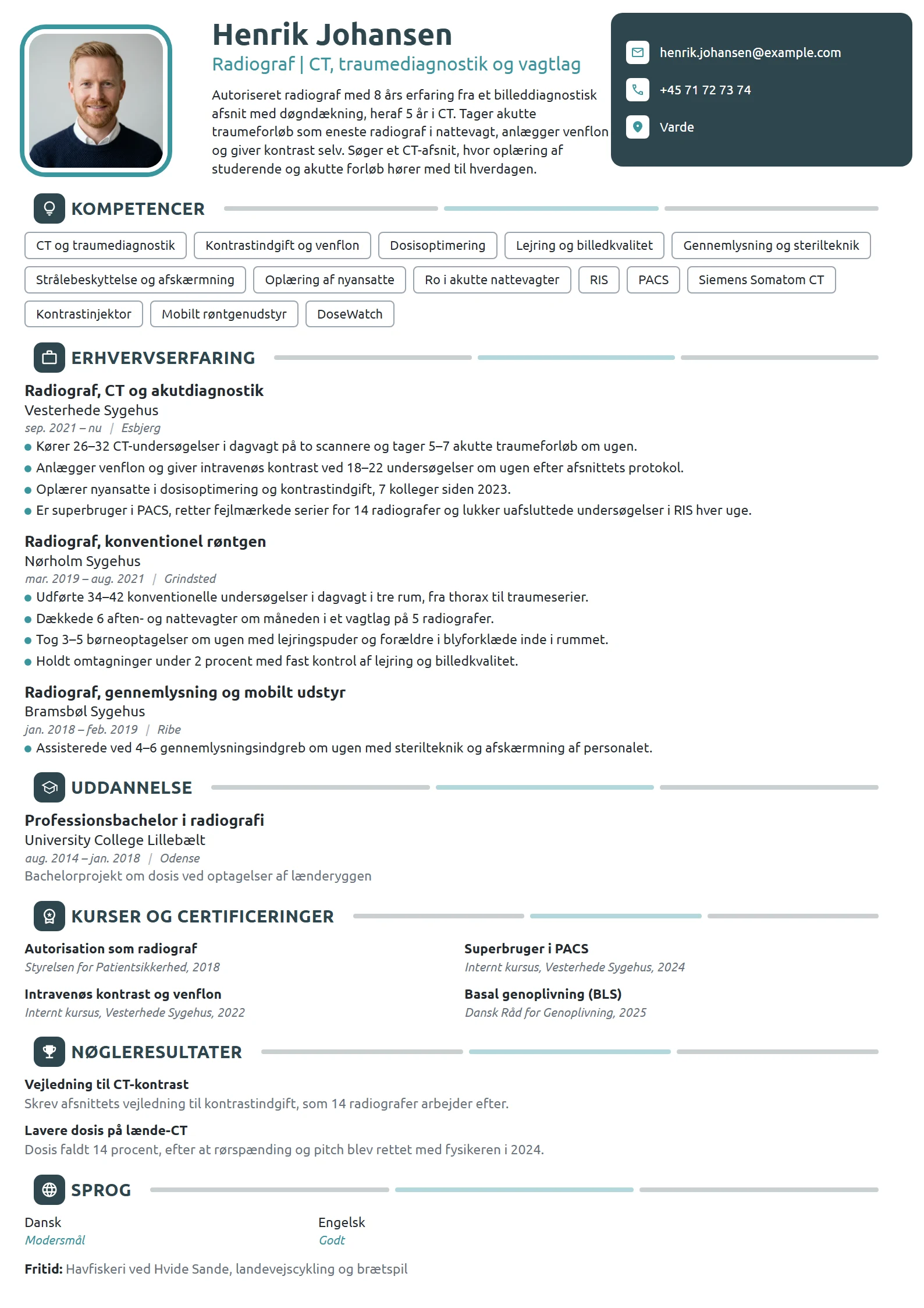 CV-eksempel til erfaren radiograf i CT og akut