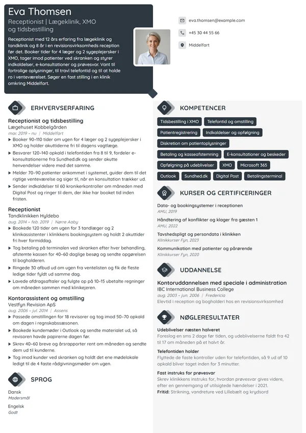 CV-eksempel til receptionist i lægeklinik