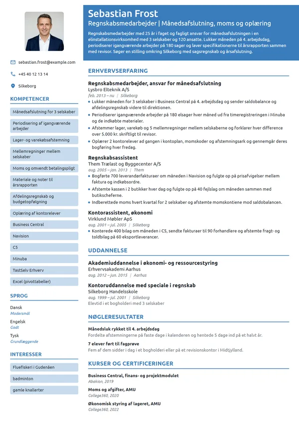 CV-eksempel til regnskabsmedarbejder med 25 års erfaring