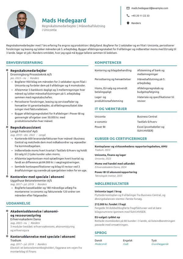 CV-eksempel til regnskabsmedarbejder i produktionen