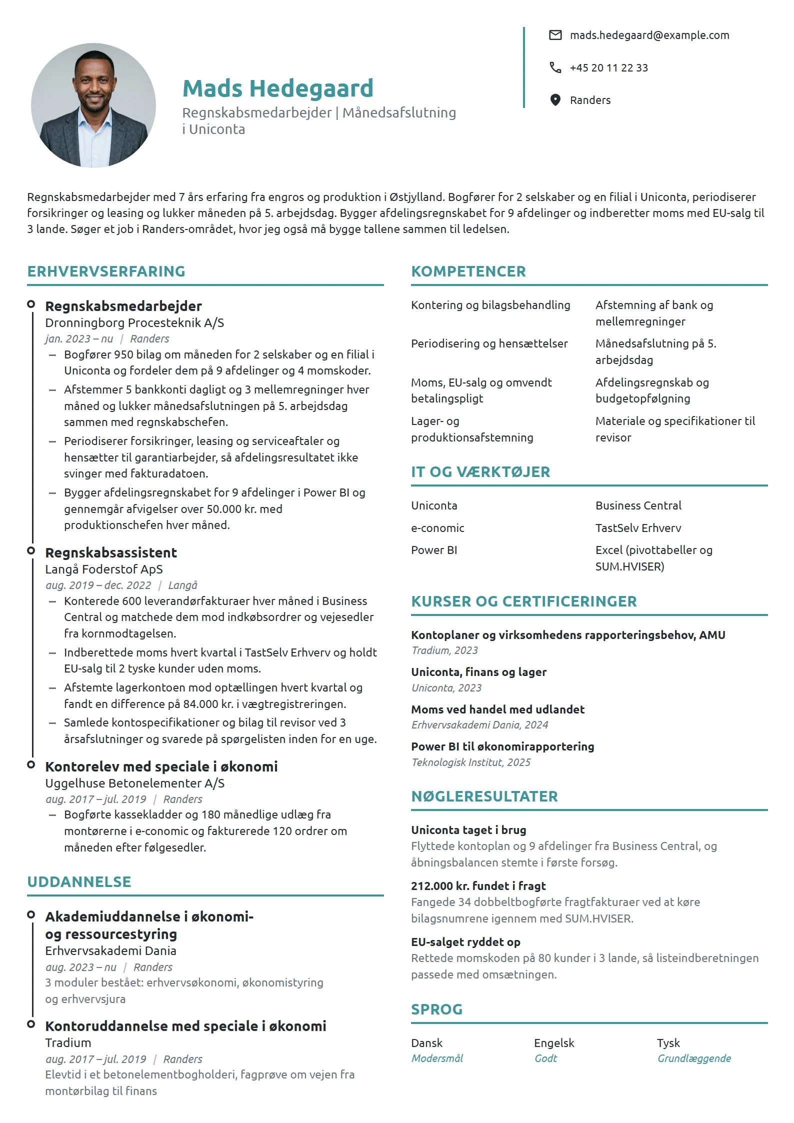 CV-eksempel til regnskabsmedarbejder i produktionen