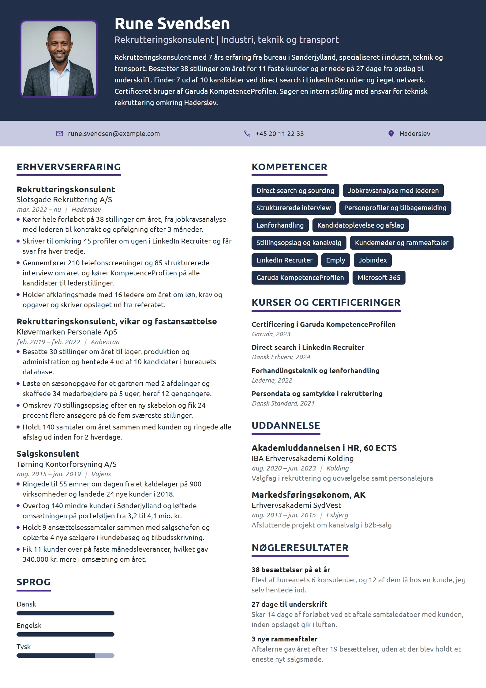 CV-eksempel til erfaren rekrutteringskonsulent på bureau