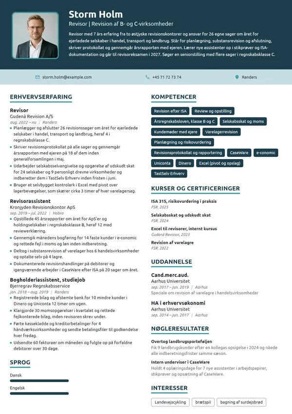 CV-eksempel til erfaren revisor med egne sager