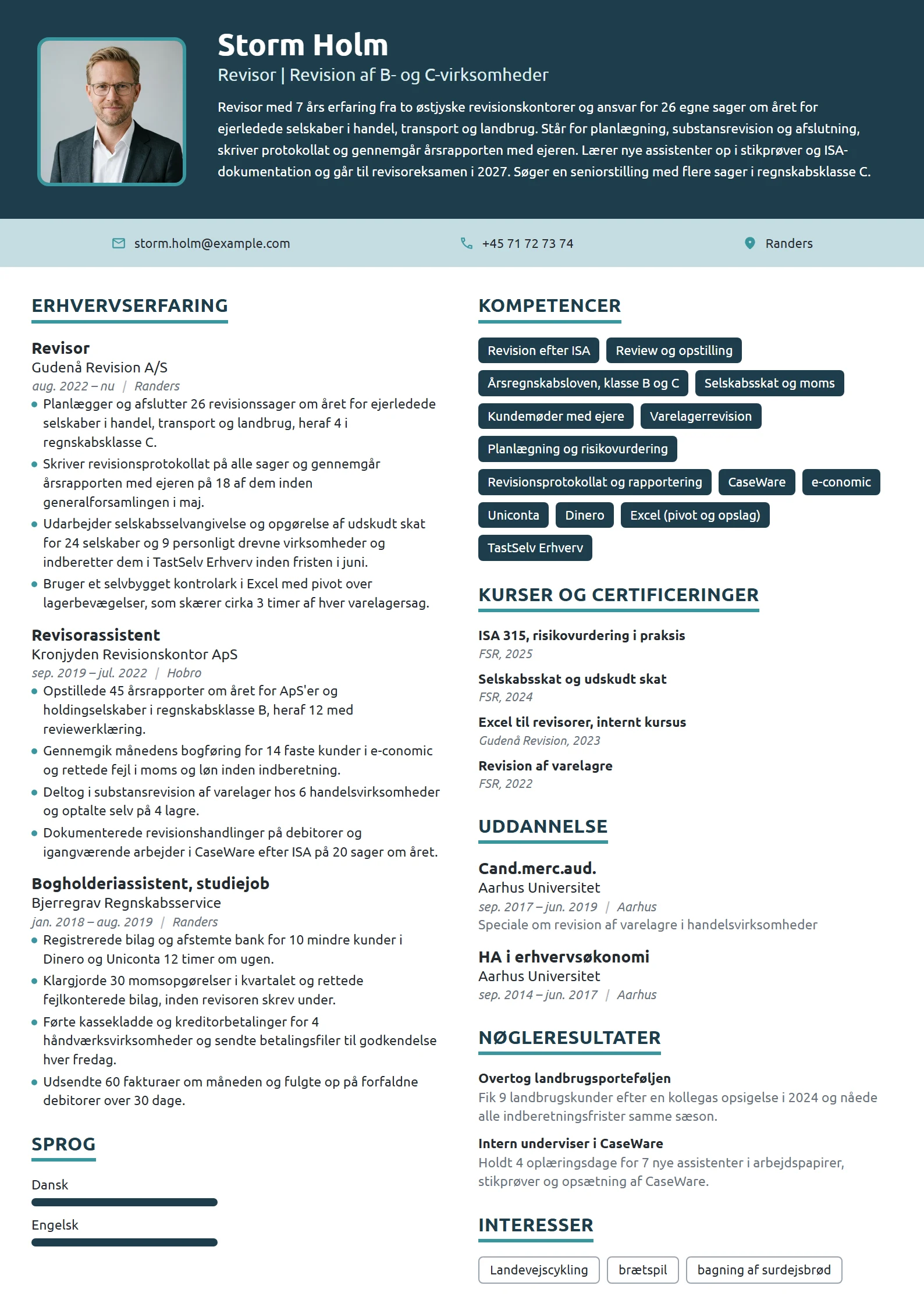 CV-eksempel til erfaren revisor med egne sager