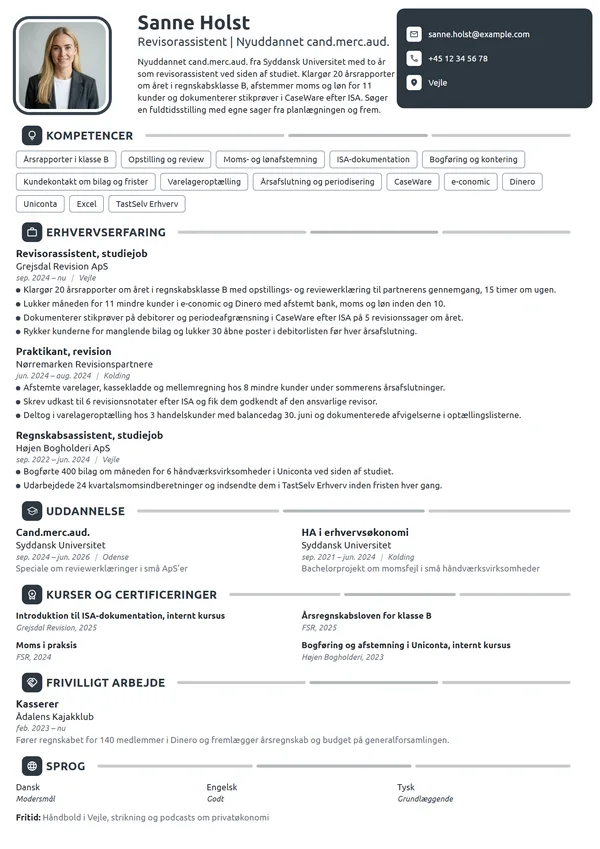 CV-eksempel til nyuddannet revisor, cand.merc.aud.