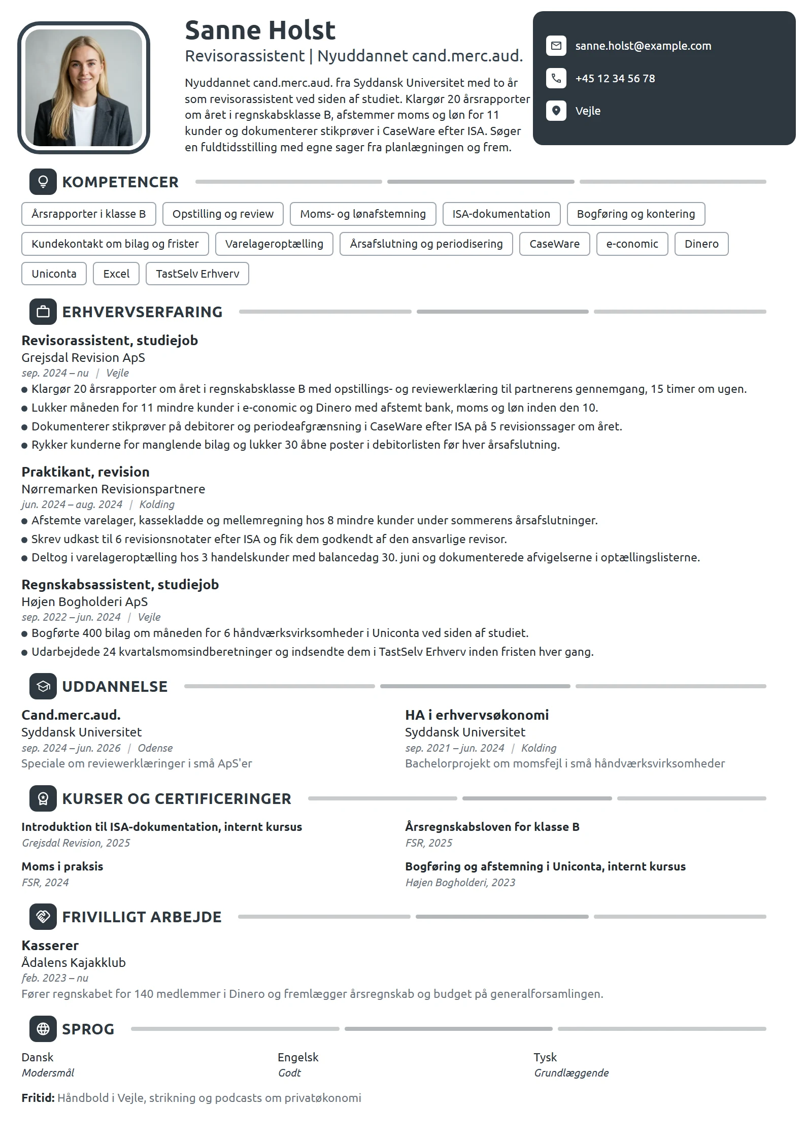 CV-eksempel til nyuddannet revisor, cand.merc.aud.