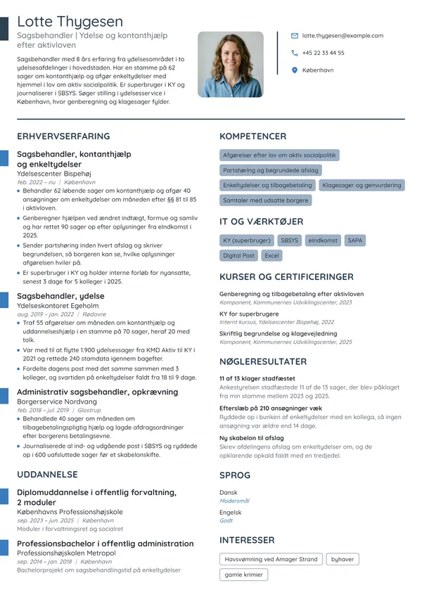 CV-eksempel til erfaren sagsbehandler i ydelse