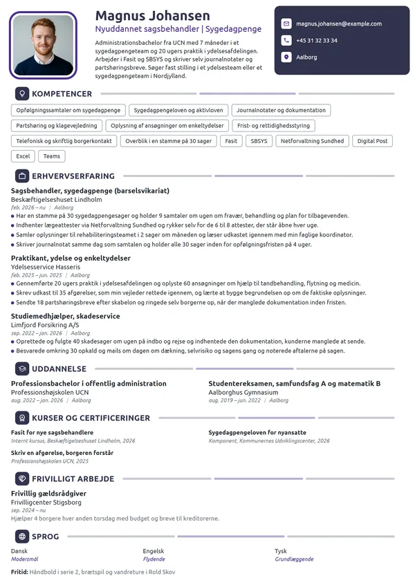 CV-eksempel til nyuddannet sagsbehandler med praktik
