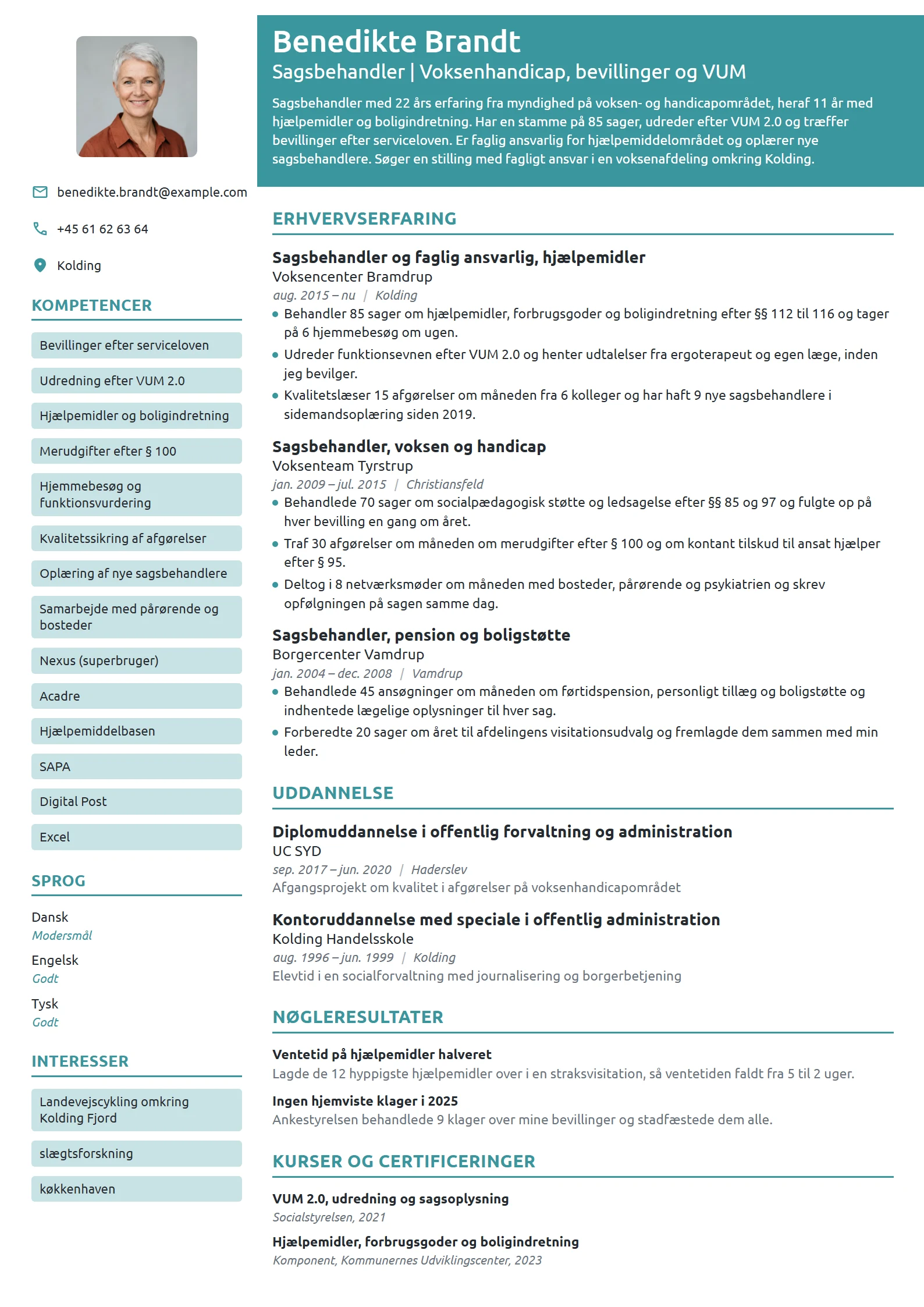 CV-eksempel til sagsbehandler i voksen og handicap