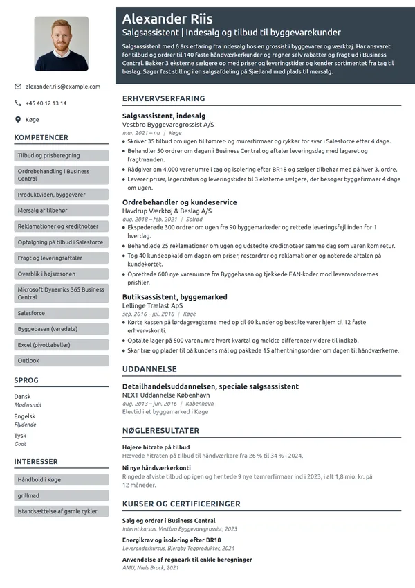 CV-eksempel til erfaren salgsassistent i indesalg