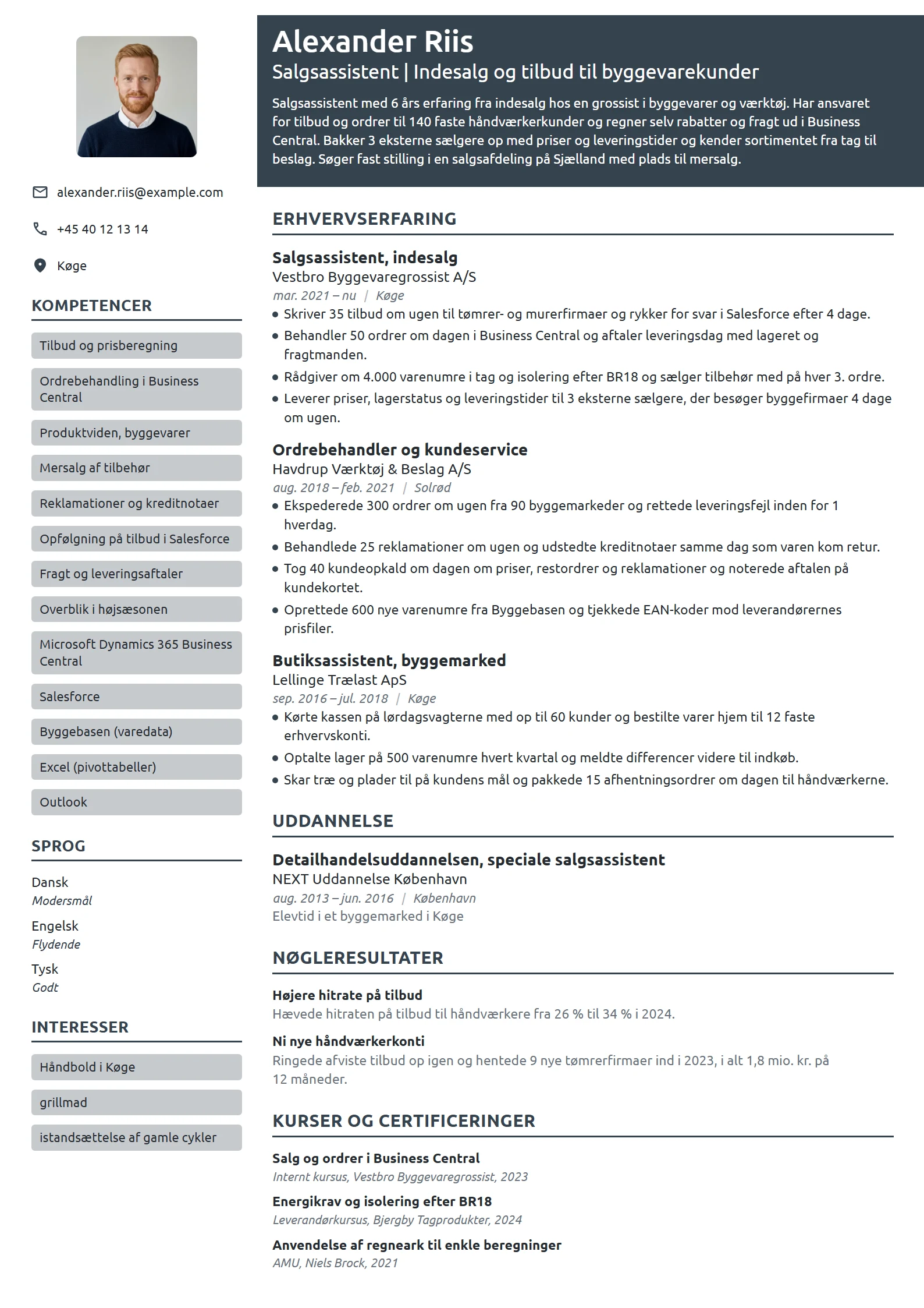 CV-eksempel til erfaren salgsassistent i indesalg