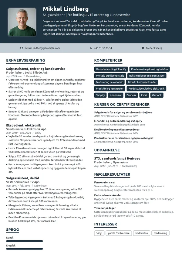 CV-eksempel til fra butik til indesalg