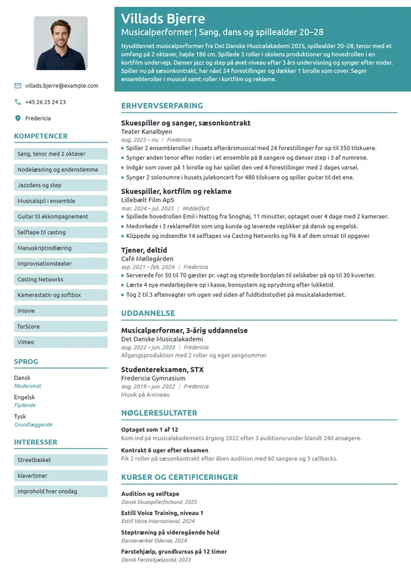 CV-eksempel til nyuddannet musicalperformer