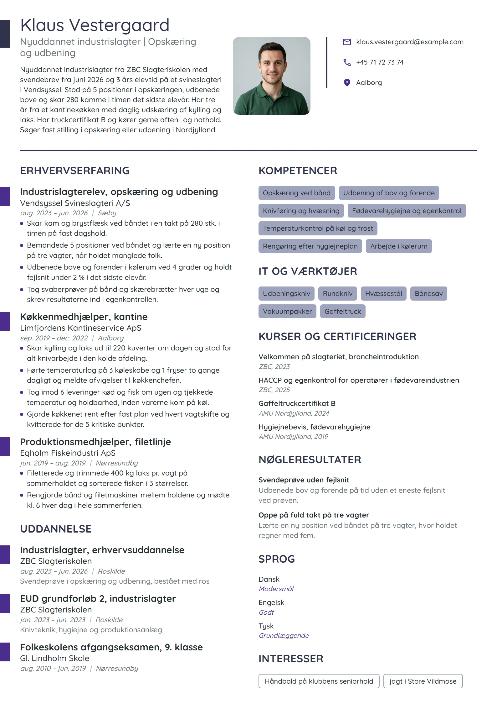 CV-eksempel til nyuddannet industrislagter