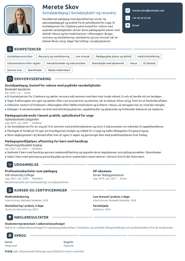 CV-eksempel til nyuddannet socialpædagog