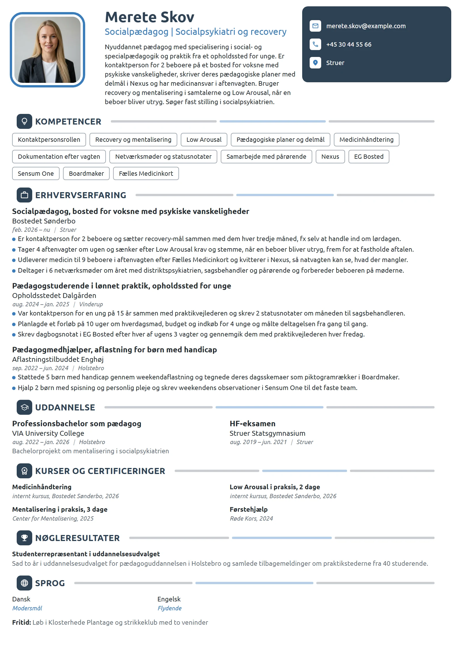 CV-eksempel til nyuddannet socialpædagog