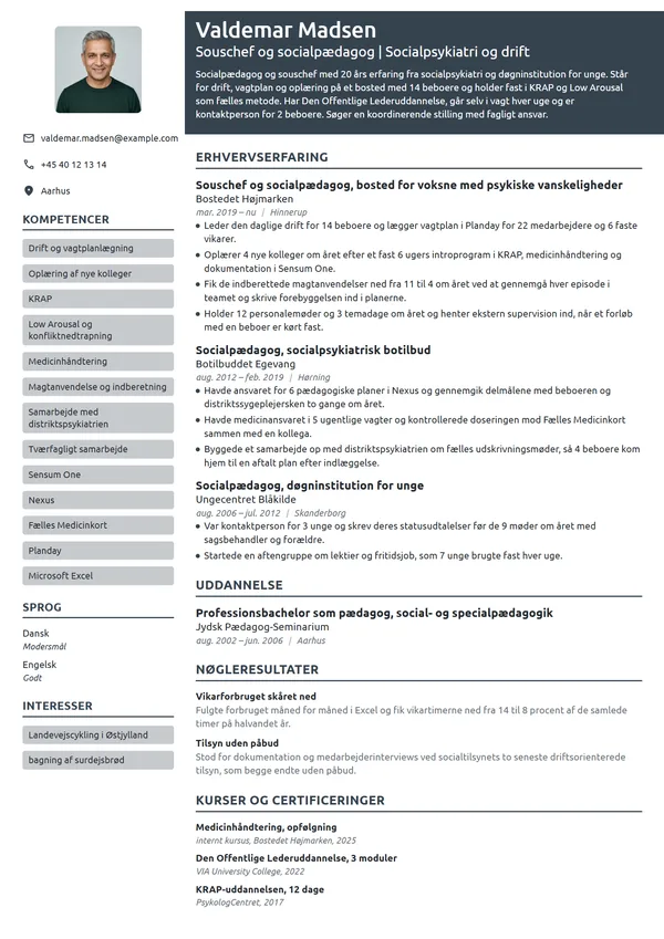 CV-eksempel til souschef på socialpsykiatrisk bosted