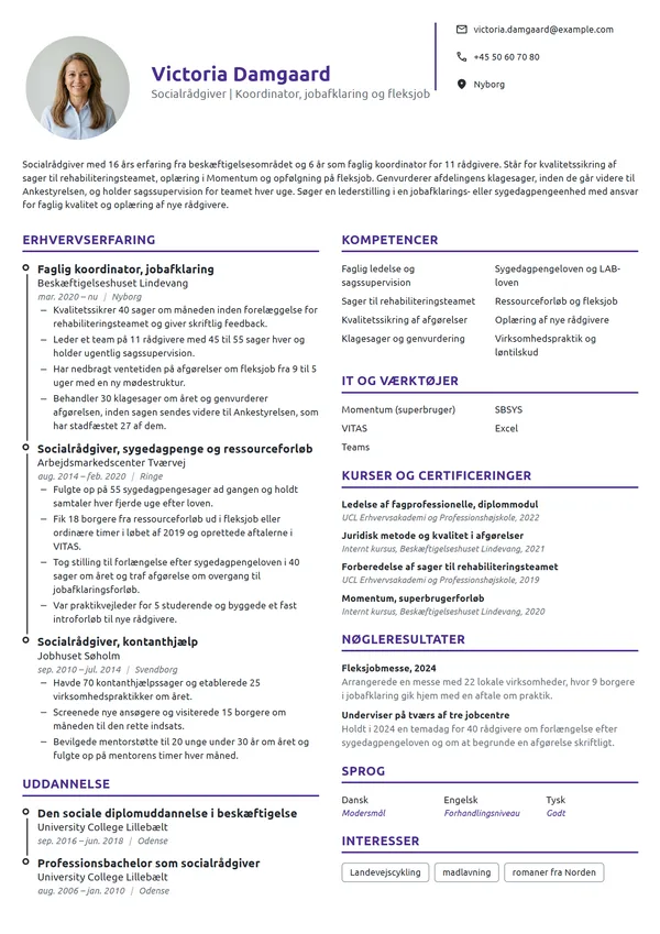 CV-eksempel til faglig koordinator i jobcenter