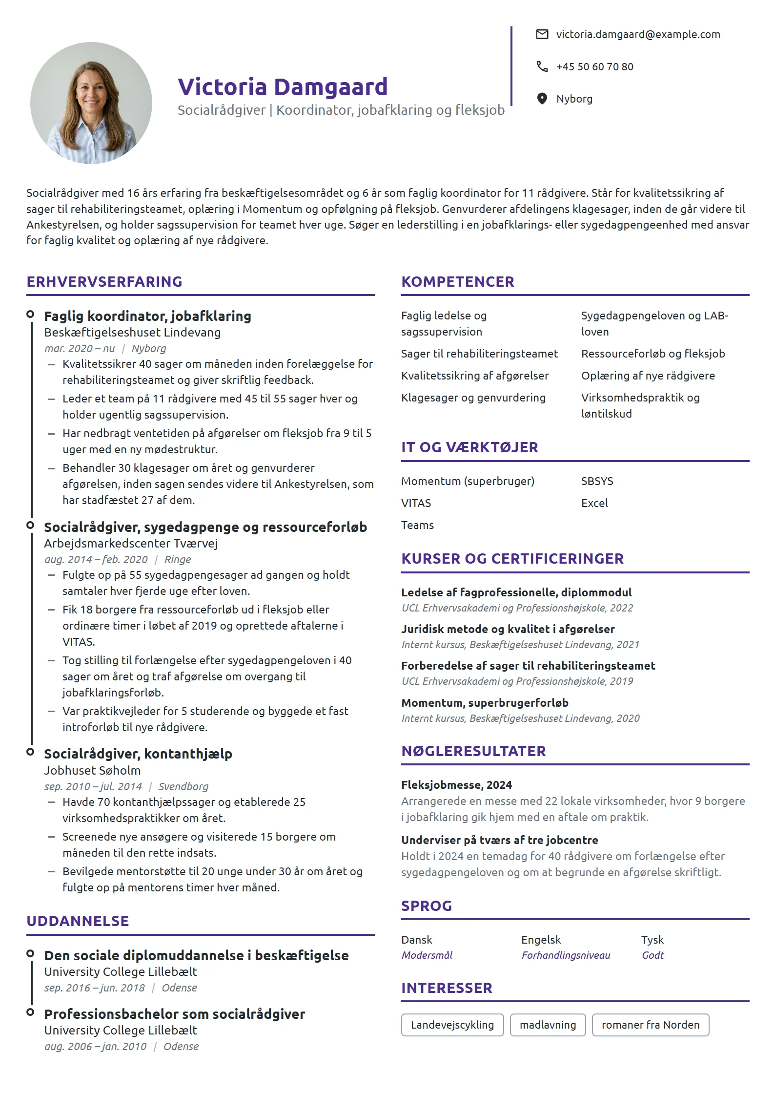 CV-eksempel til faglig koordinator i jobcenter