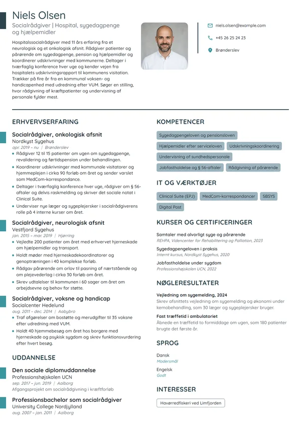 CV-eksempel til socialrådgiver på hospital