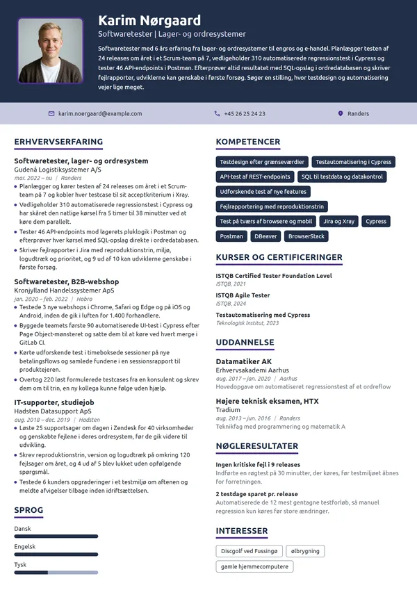 CV-eksempel til erfaren tester i logistiksystemer