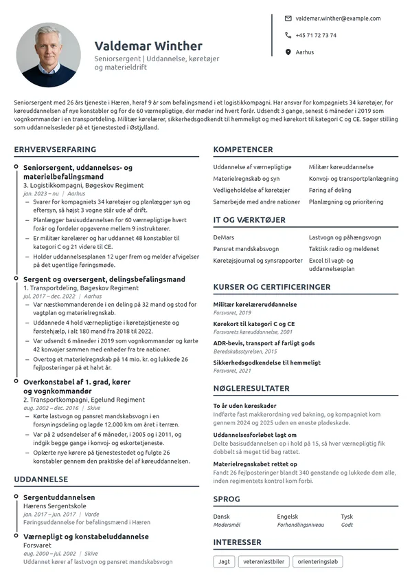 CV-eksempel til seniorsergent med ansvar for uddannelse