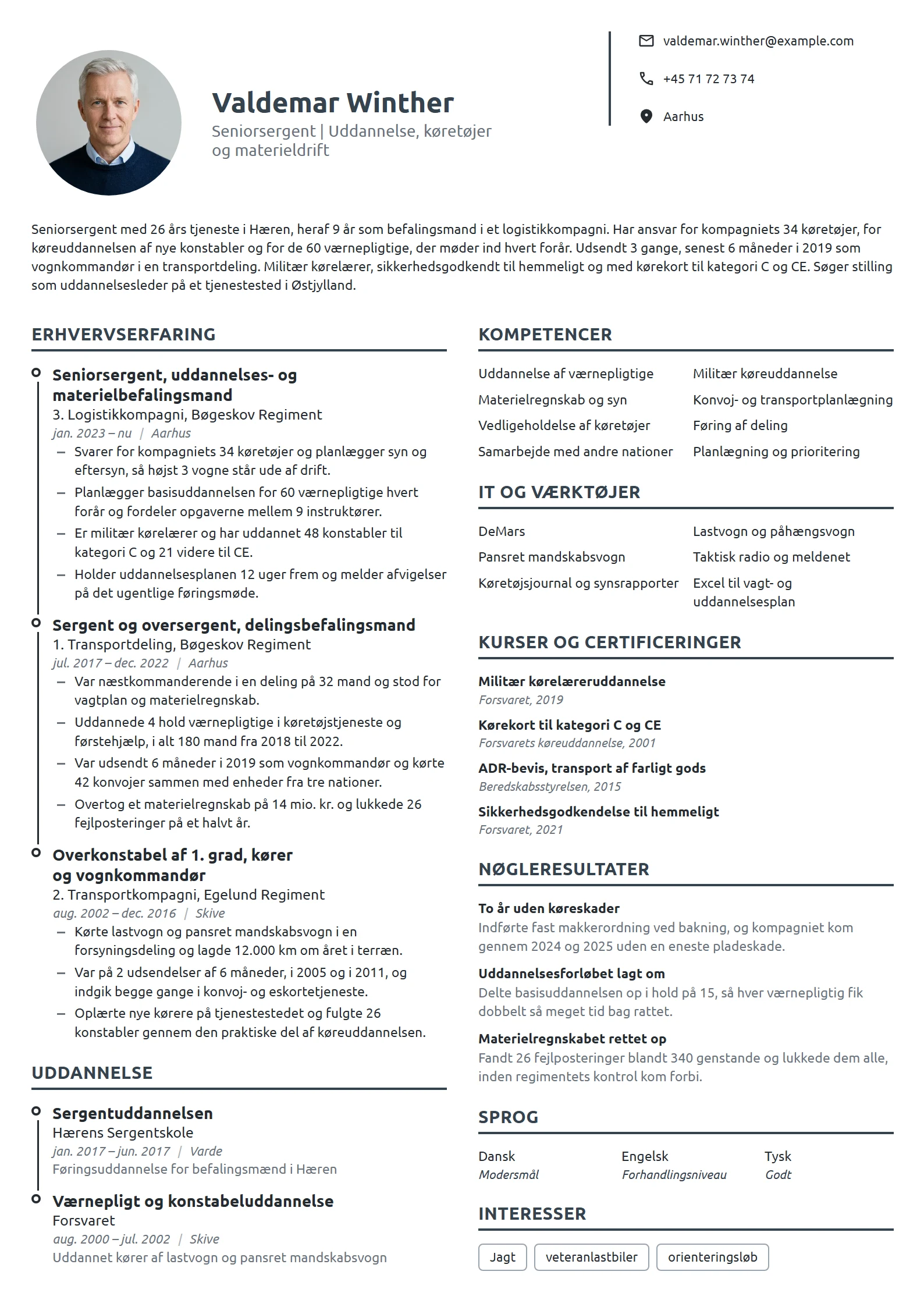 CV-eksempel til seniorsergent med ansvar for uddannelse