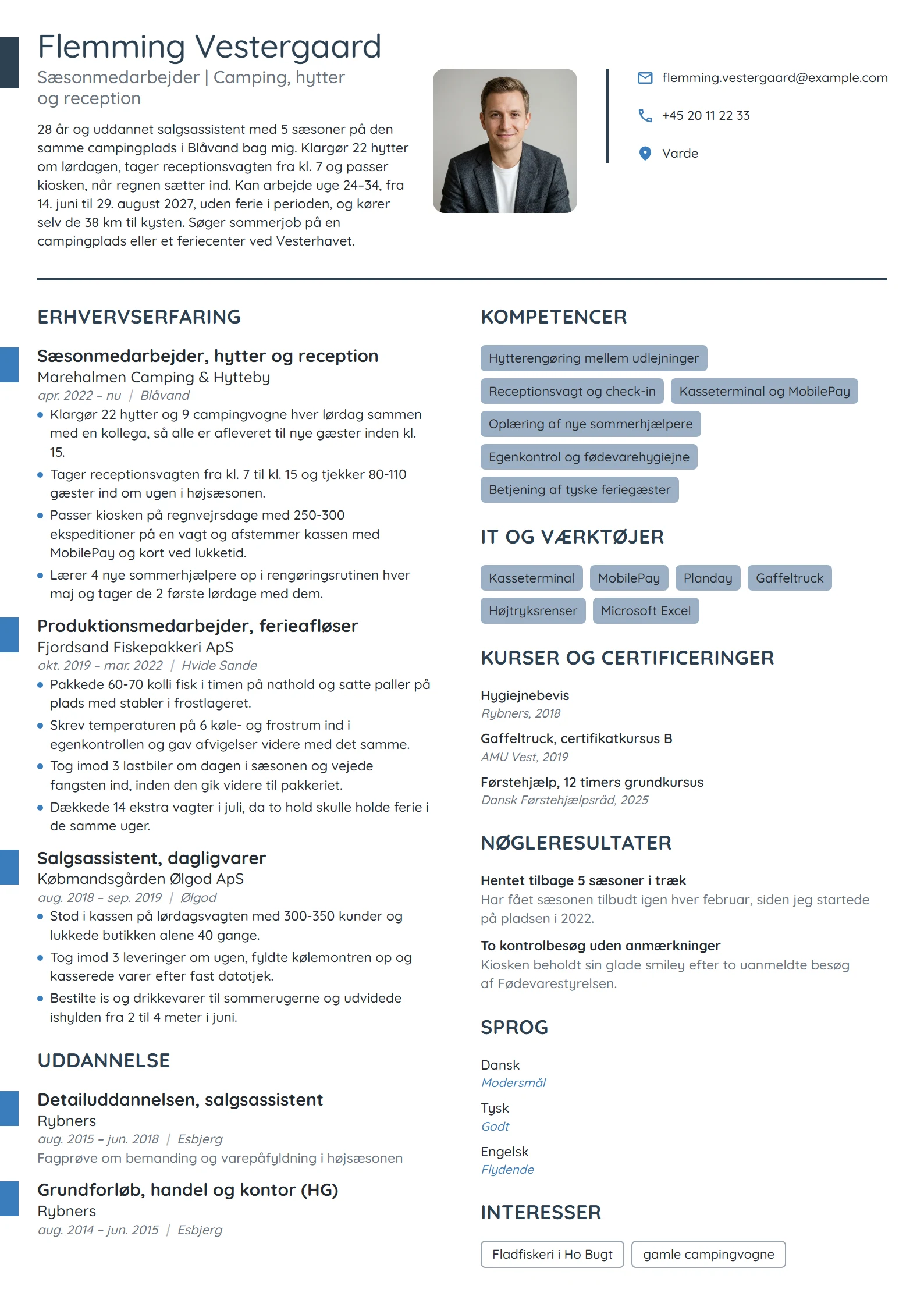 CV-eksempel til sæsonmedarbejder med 5 somre i Blåvand