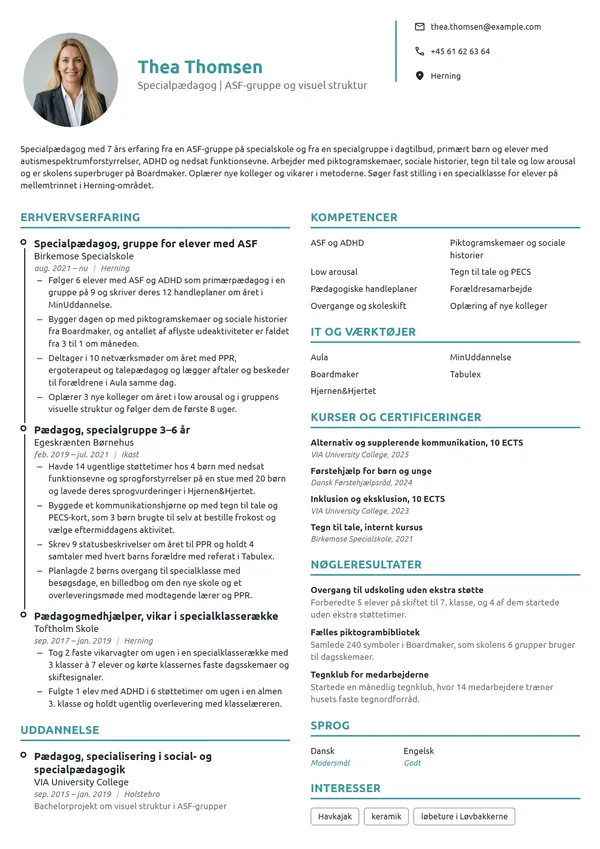 CV-eksempel til specialpædagog på specialskole