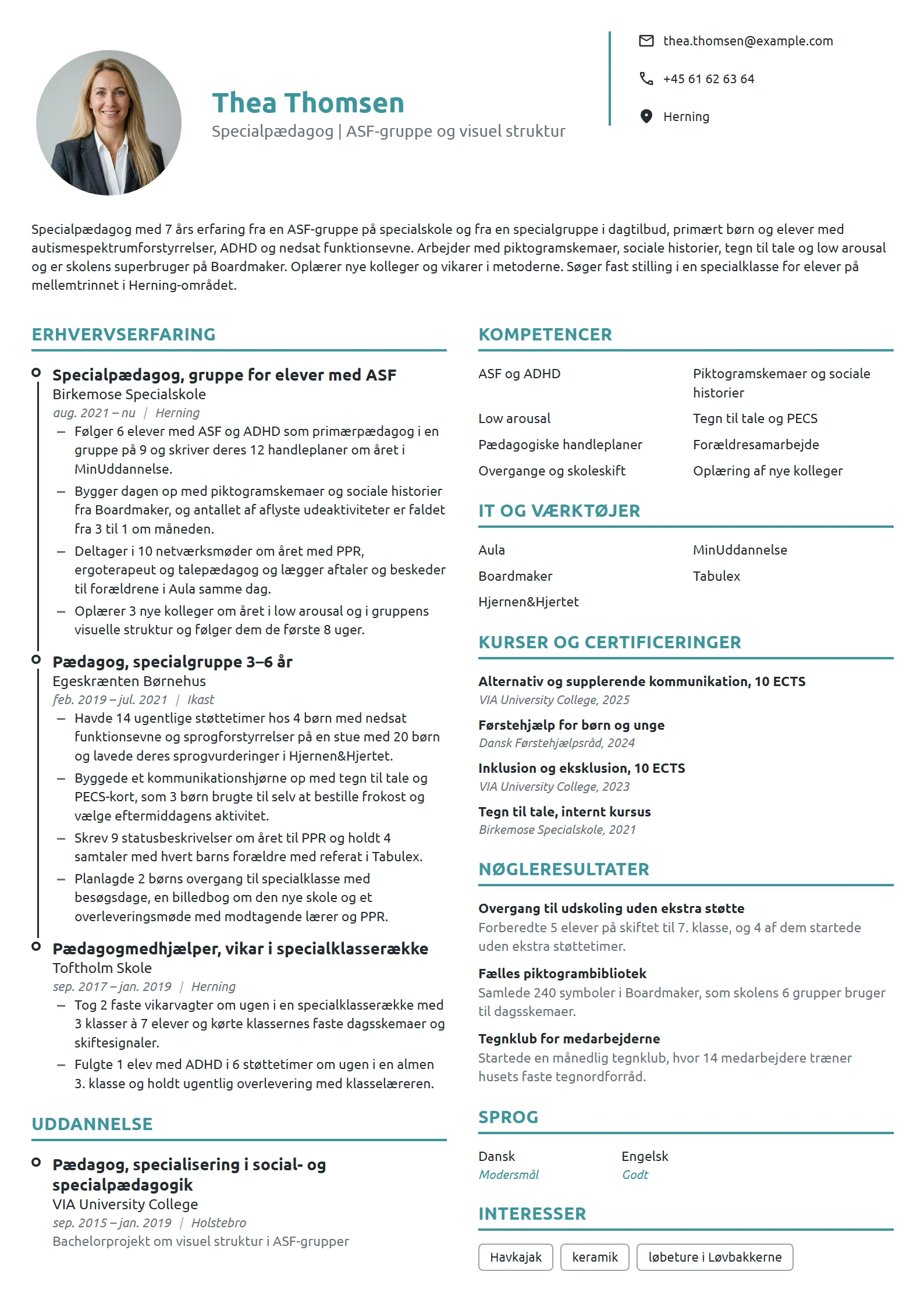 CV-eksempel til specialpædagog på specialskole