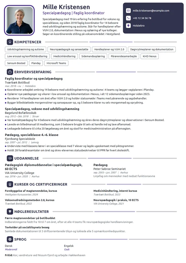 CV-eksempel til faglig koordinator på botilbud