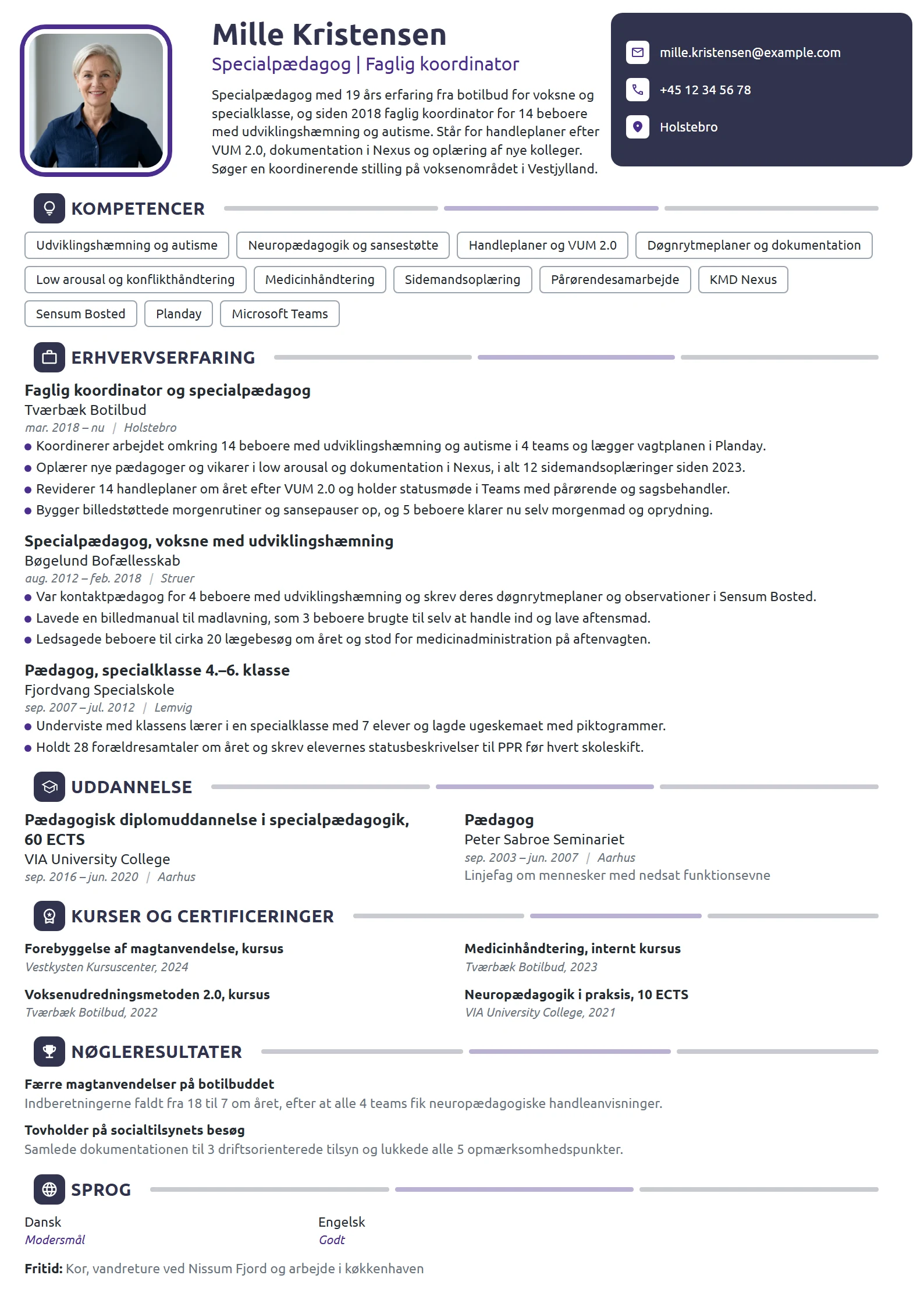 CV-eksempel til faglig koordinator på botilbud