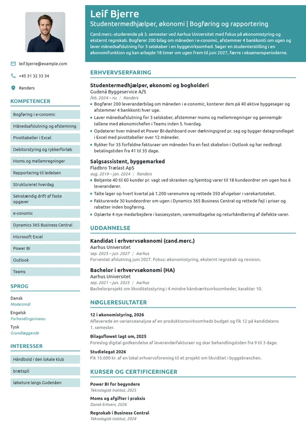 CV-eksempel til studentermedhjælper i økonomi