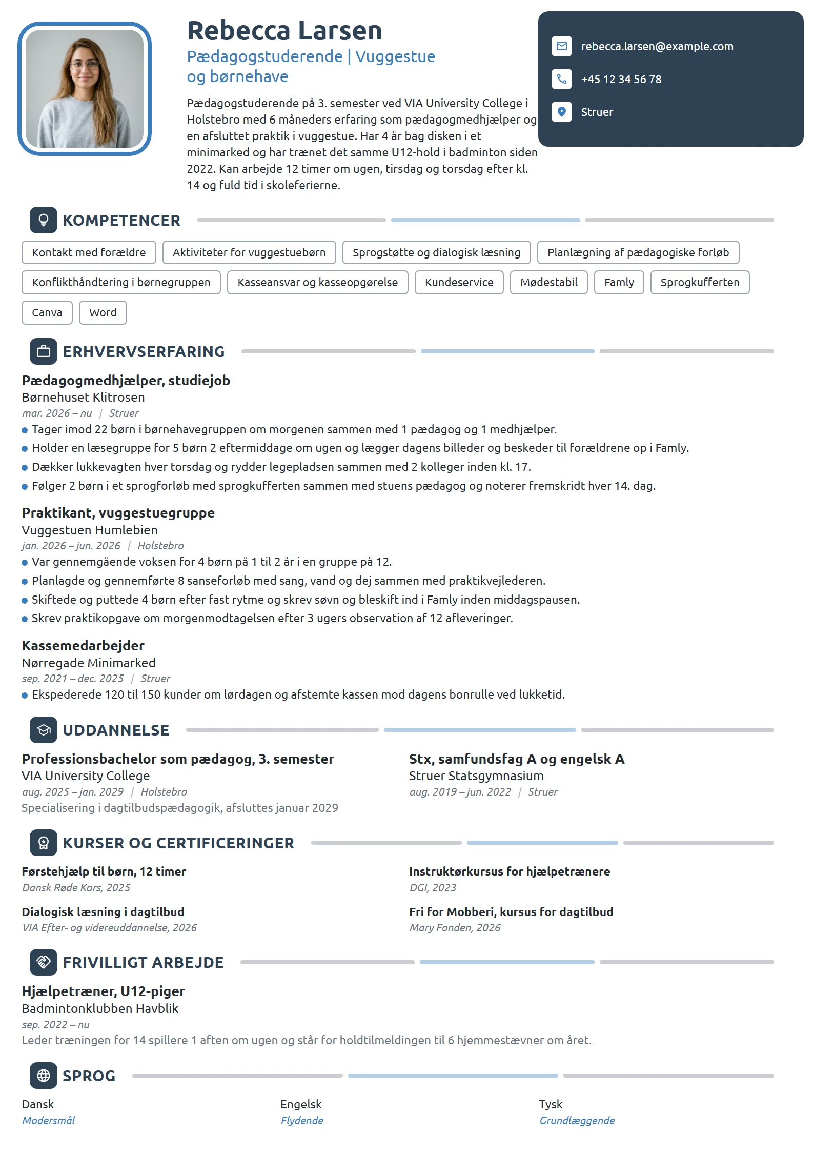 CV-eksempel til pædagogstuderende med studiejob