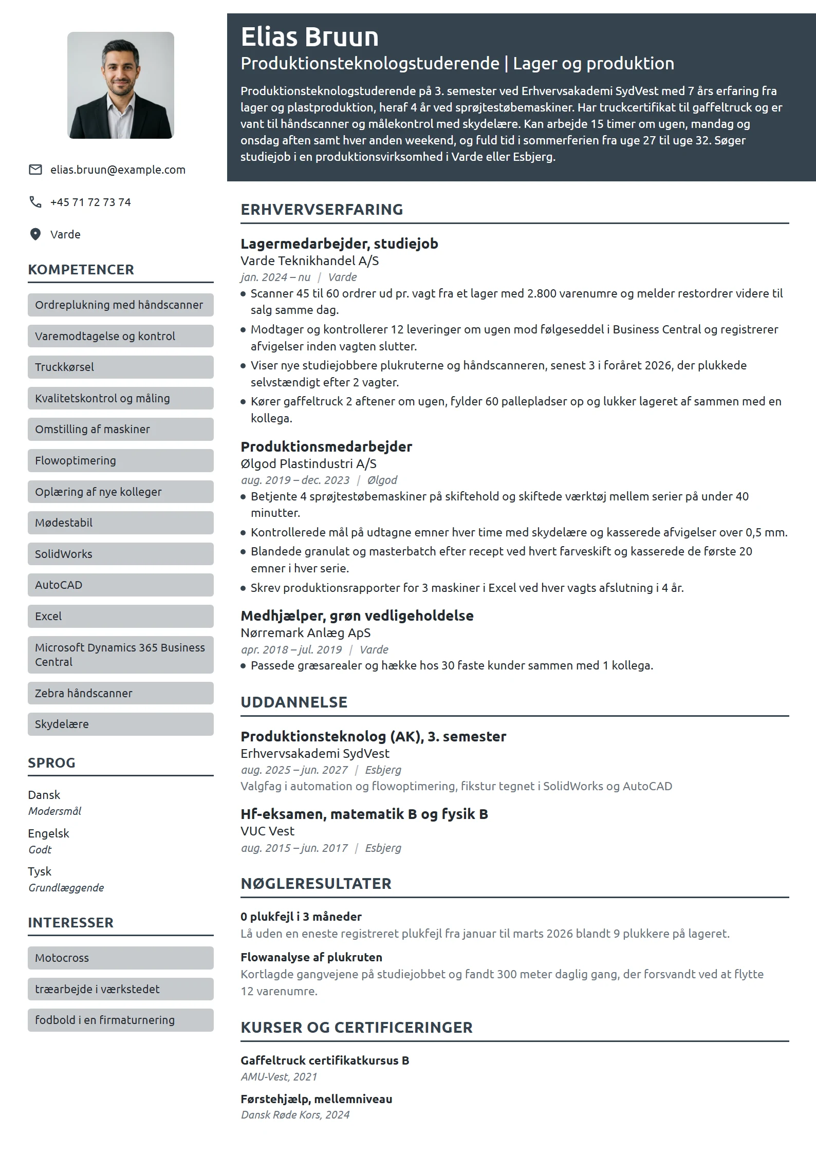 CV-eksempel til produktionsteknolog med lagererfaring