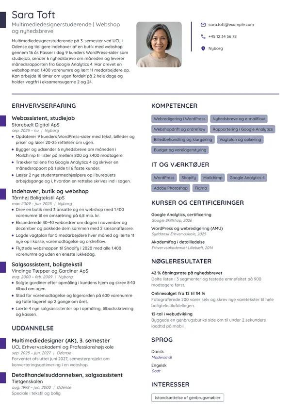 CV-eksempel til studiejob efter 16 år som selvstændig