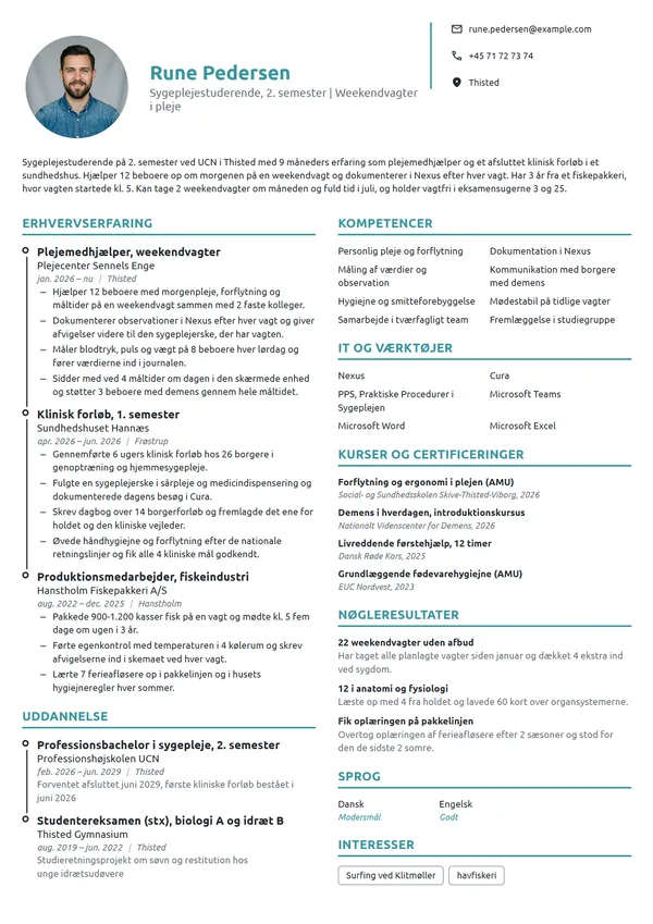 CV-eksempel til sygeplejestuderende på 2. semester