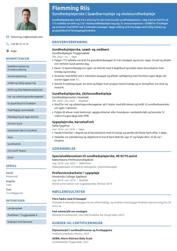 CV-eksempel til erfaren sundhedsplejerske i eget distrikt
